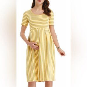 Yellow Striped Maternity Dress